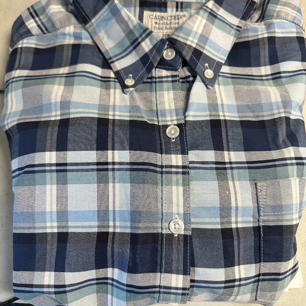 cabin creek blouse wrinkle free/stain release navy blue/white size 20W